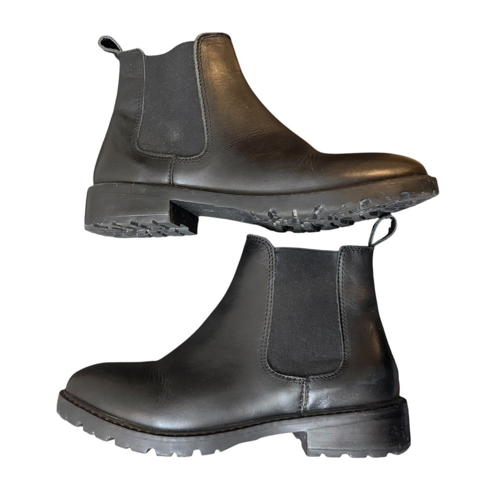 Steve Madden Womens Leopold Chelsea Boots 7.5 Black Leather Lug Sole Ankle Moto